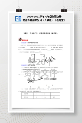 2020-2021学年八年级物理上册实验专题期末复习（人教版）【名师堂】