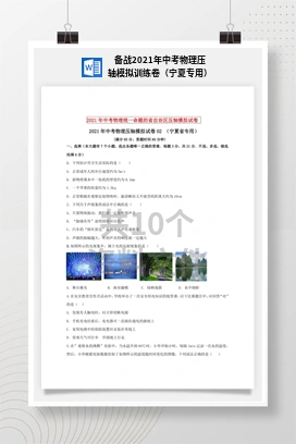 备战2021年中考物理压轴模拟训练卷（宁夏专用）