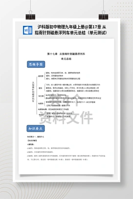 第17章 从指南针到磁悬浮列车单元总结（单元测试） 沪科版初中物理九年级上册
