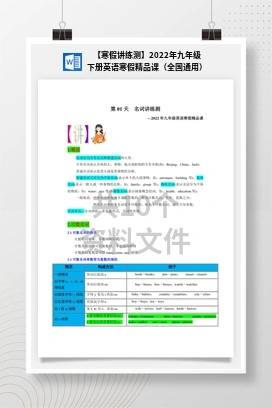 【寒假讲练测】2022年九年级下册英语寒假精品课（全国通用）
