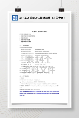 初中英语重要语法精讲精练（江苏专用）