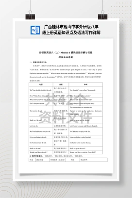 广西桂林市雁山中学外研版八年级上册英语知识点及语法写作详解