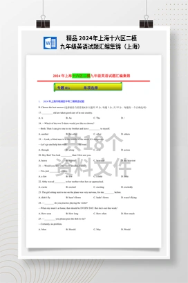 精品 2024年上海十六区二模九年级英语试题汇编集锦（上海）