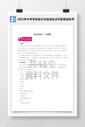 2021年中考考前现代文阅读热点作家预测系列