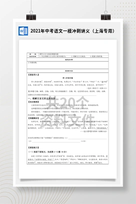 2021年中考语文一模冲刺讲义（上海专用）
