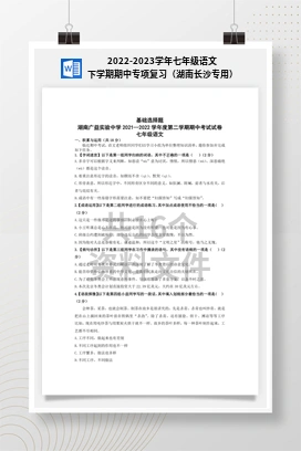 2022-2023学年七年级语文下学期期中专项复习（湖南长沙专用）