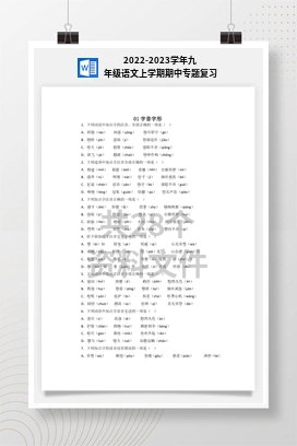2022-2023学年九年级语文上学期期中专题复习