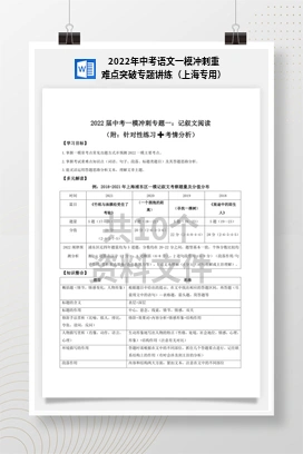 2022年中考语文一模冲刺重难点突破专题讲练（上海专用）