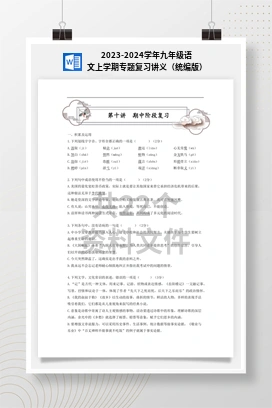 2023-2024学年九年级语文上学期专题复习讲义（统编版）