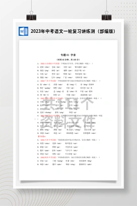 2023年中考语文一轮复习讲练测（部编版）