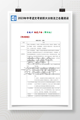 2023年中考语文考前抓大分技法之名著阅读