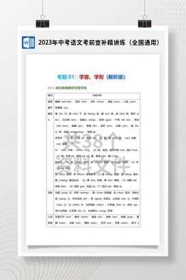 2023年中考语文考前查补精讲练（全国通用）