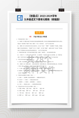 【划重点】2023-2024学年九年级语文下册单元精练（统编版）