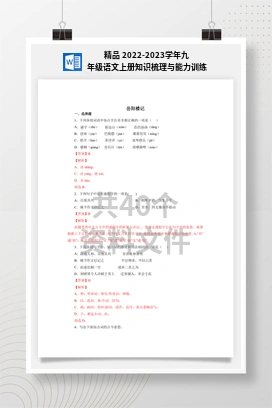 精品 2022-2023学年九年级语文上册知识梳理与能力训练