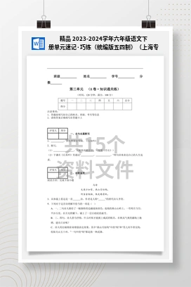 精品 2023-2024学年六年级语文下册单元速记·巧练（统编版五四制）（上海专用）