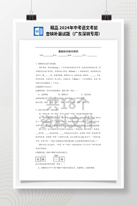 精品 2024年中考语文考前查缺补漏试题（广东深圳专用）