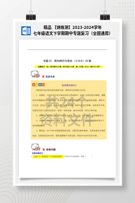 精品 【讲练测】2023-2024学年七年级语文下学期期中专题复习（全国通用）