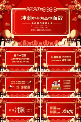 冲刺中考为高中而战中考百日誓师大会动态PPT课件模板