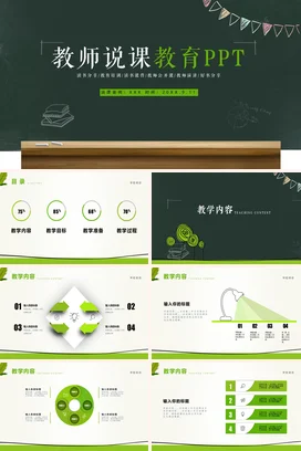 墨绿极简小清新教师教师说课教育PPT教学课件精美PPT课件