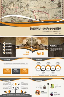 棕色复古学术中小学地理历史政治PPT模板教学课件精美PPT课件