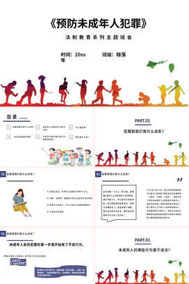 橙色极简卡通中小学预防未成年人犯罪法制教育主题班会PPT课件