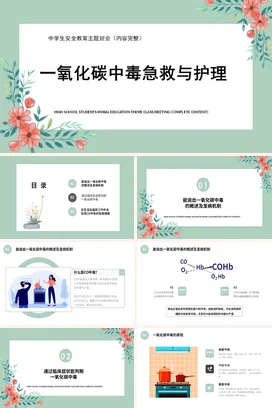 浅绿小清新简约教育高中一氧化碳中毒急救与护理主题班会PPT课件