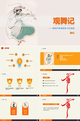 白色手绘古风文艺风个人观舞记——献给印度舞蹈家卡拉姐妹PPT课件