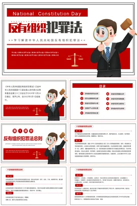 红色卡通党政风政府反有组织犯罪法学习解读宪法日法律党课PPT课件