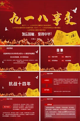 红色大气党政风励志风党支部九一八事变纪念爱国主义党课PPT课件