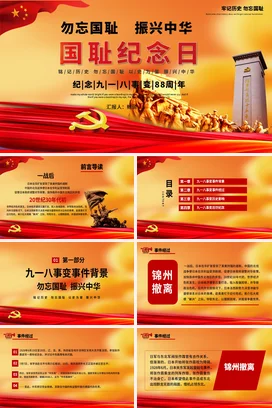 红色大气党政风励志风党支部勿忘国耻 振兴中华国耻纪念日PPT课件