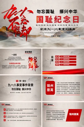 红色大气党政风励志风党支部勿忘国耻 振兴中华国耻纪念日九一八PPT课件