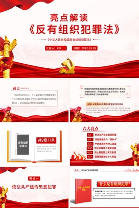 红金党政风大气简约党支部反有组织犯罪法解读法律党课PPT课件