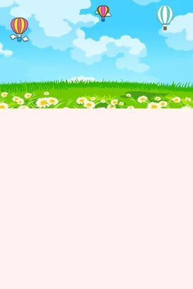 绿色卡通可爱小清新幼儿园热气球与花田的梦幻之旅蓝天教学课件PPT课件