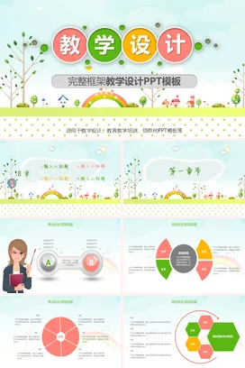 绿色卡通小清新可爱老师教学设计PPT模板教育教学课件PPT课件