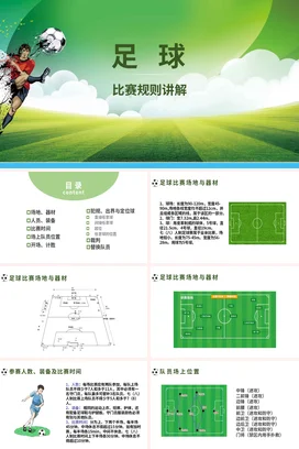绿色简约体育说课足球比赛规则讲解PPT课件模板