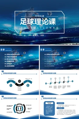 蓝色大气宽屏现代大学足球理论课体育教学课件PPT课件