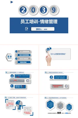 蓝色极简商务简约员工培训-情绪管理2039企业培训PPT课件
