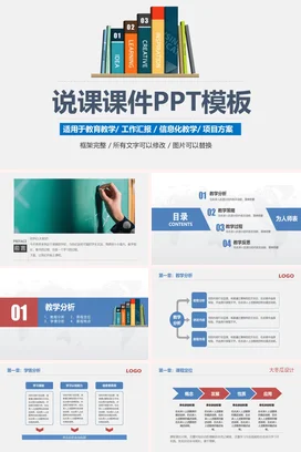 蓝色极简简约教育老师说课课件PPT模板教学课件精美PPT课件