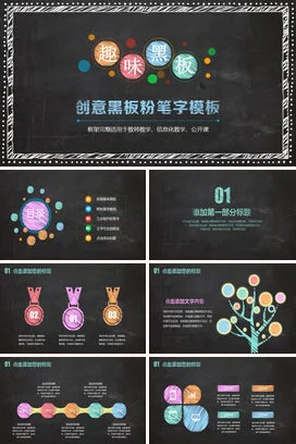 黑色卡通教育老师趣味黑板创意模板粉笔字教学课件精美PPT课件