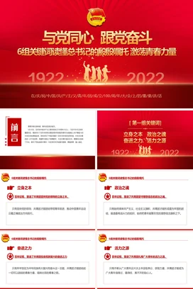 成立100周年大会重要讲话解读6组关键词读懂青春力量党课团课PPT课件模板