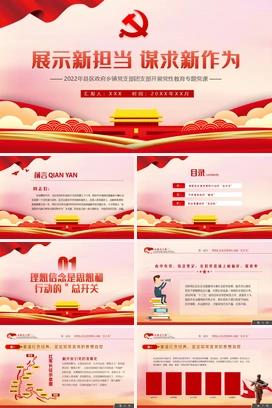 党政风县区政府乡镇党支部团支部开展党性教育专题展示新担当 谋求新作为PPT模板