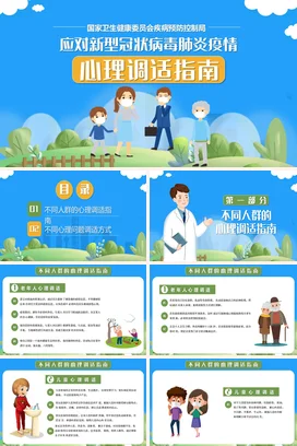 蓝色卡通小清新温馨医院新冠疫情心理调适指南防控安全培训PPT课件