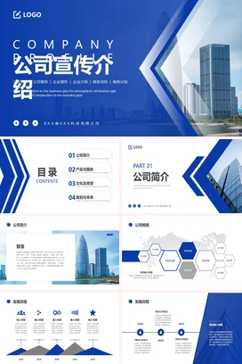 稳重蓝色高端大气商务风公司品牌项目简介企业宣传介绍PPT模板
