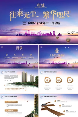 紫色高端大气房地产物业公司项目年终年中工作总结报告PPT模板