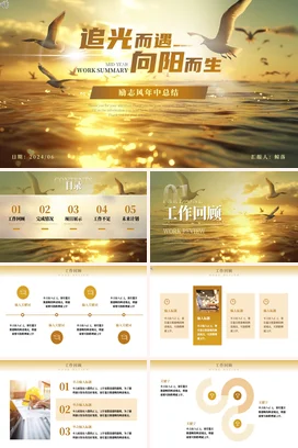 金色海洋工作总结计划PPT模板年中季度月度部门个人述职报告汇报