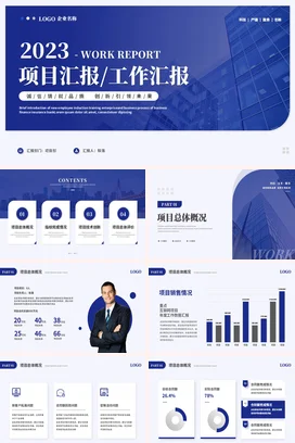 高级蓝色简约高端大气项目进度汇报工作总结计划述职报告PPT模板