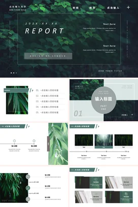 墨绿极简小清新简约企业202X年度报告设计绿色年度总结PPT模板