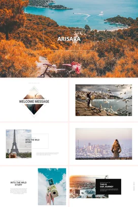 橙色大气宽屏文艺个人Arisara风景介绍自然海滩演讲PPT模板