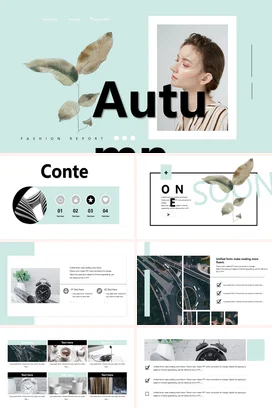 浅绿极简小清新个人秋季时尚报告新品发布精美PPT模板