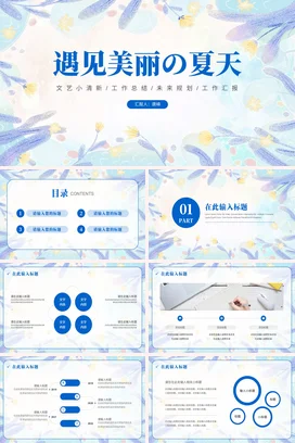浅蓝小清新文艺创意个人遇见美丽的夏天工作总结计划精美PPT模板